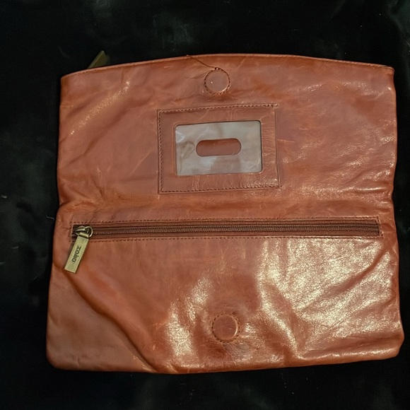 HOBO International Brown Leather Bow Buckle Detail Fold Over Clutch Purse - Picture 8 of 17